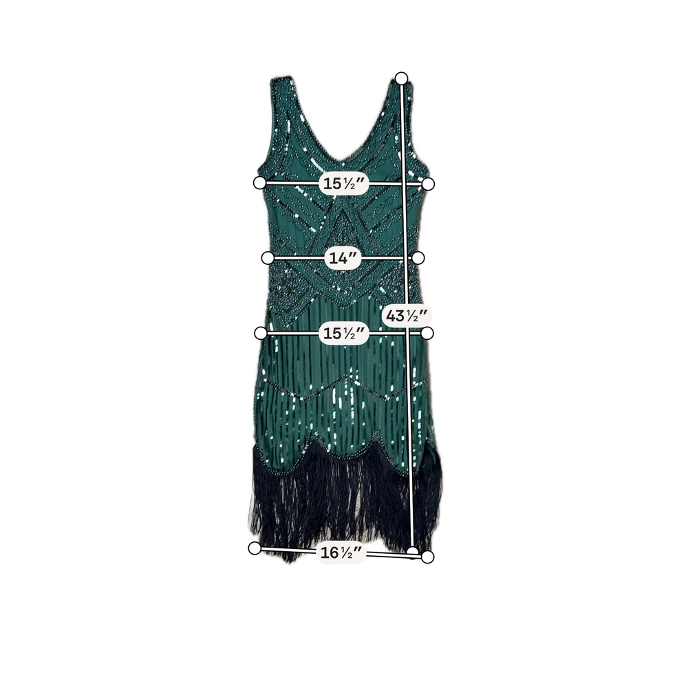 Green Sequin Beaded Flapper Dress XS 1920s Great Gatsby Fringe Costume Halloween - Picture 13 of 13
